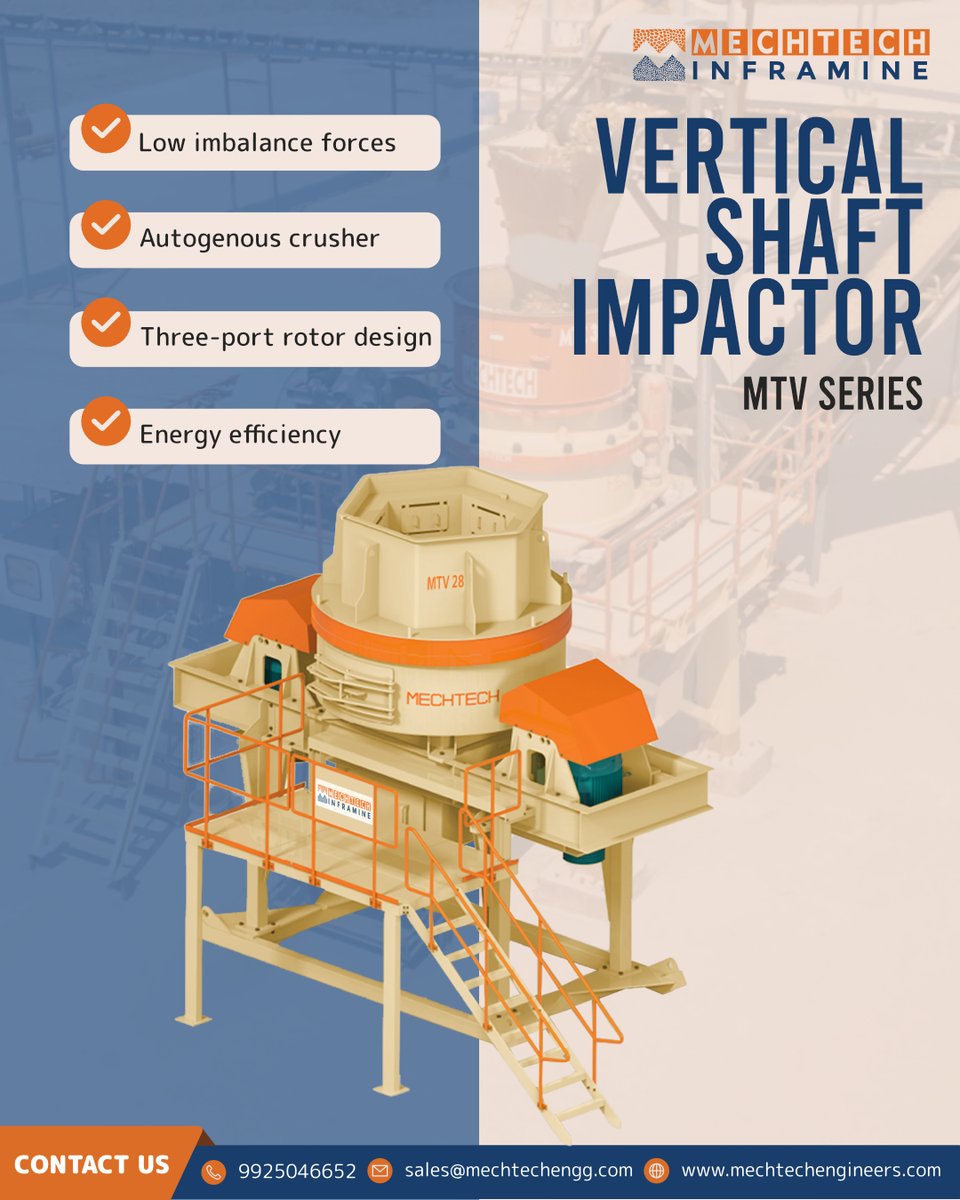 MechtechInfra's tweet photo. Engineered to deliver superior shaping and high-quality aggregates with every impact.

Designed with autogenous crushing for reduced wear and long-term performance stability.

 Mechtech MTV Series — where innovation meets unmatched crushing precision.

#MechtechInframine #VSI https://t.co/akeHXeeX23