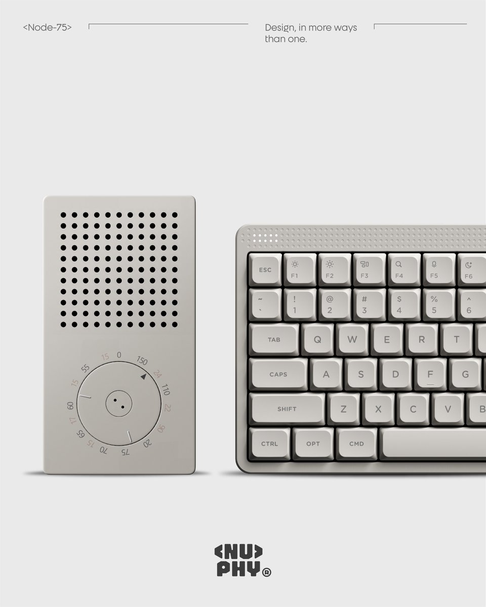 nuphystudio's tweet image. Node 75 | Minimalism, Refined ⚪
Inspired by the Braun T3.

Guided by “less is more.”
Dot-matrix and concentric details
bring order to every line.
A classic, reimagined—

lighter, modern, and yours to feel.
.
.
.
.
#nuphy #node75 #mechnicalkeyboard #mechanicalkeyboard #keyboard…