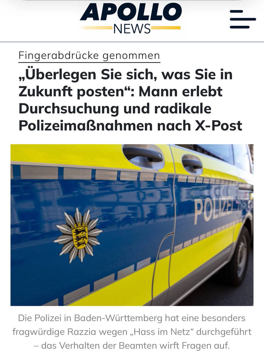 maxroland20's tweet image. Hausdurchsuchung in der Früh, dann auf die Wache, Fingerabdrücke nehmen, Fotos machen –  ein Mann wird wie ein Schwerverbrecher behandelt, weil er Beamte als „Parasiten“ bezeichnet hat. Die Polizisten sollen dabei grundlegende Standards verletzt haben. apollo-news.net/ueberlegen-sie…