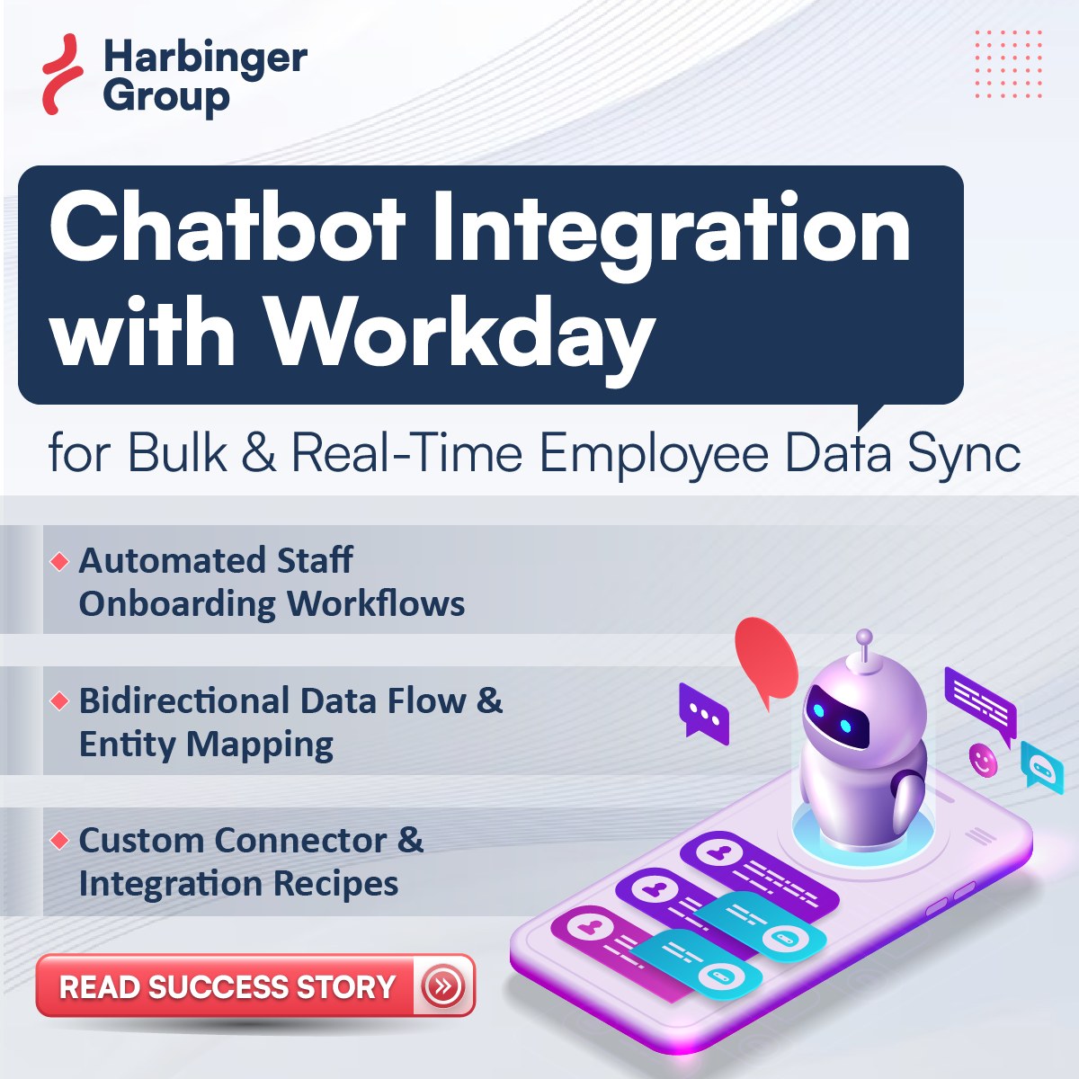 Harbinger_Grp's tweet image. #ChatbotIntegration
A leading AI enterprise service provider partnered with Harbinger to integrate their chatbot with Workday using Workato custom connector. The solution automated onboarding workflows &amp;amp; enabled seamless bidirectional data flow.
Read more: lnkd.in/dQZrE6wP