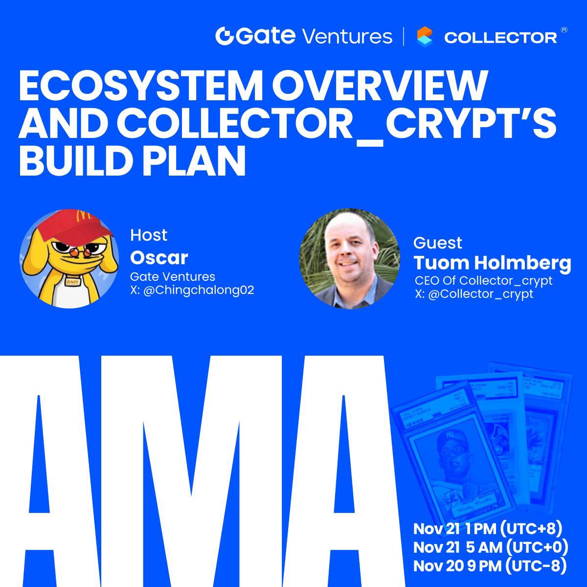 #AMA with <a href="/Collector_Crypt/">Collector Crypt</a> : The Future of On-chain TCG Trading 🔥
We’re diving deep into how trading cards go fully on-chain and what Collector_Crypt is building next.

🎧 x.com/i/spaces/1kvJp…
🎤 Host: Oscar, Gate Ventures <a href="/ChingChaLong02/">chingchalong♣️🇭🇰｜𝟎𝐱𝐔</a> 
🎙 Guest: Tuom Holmberg, CEO