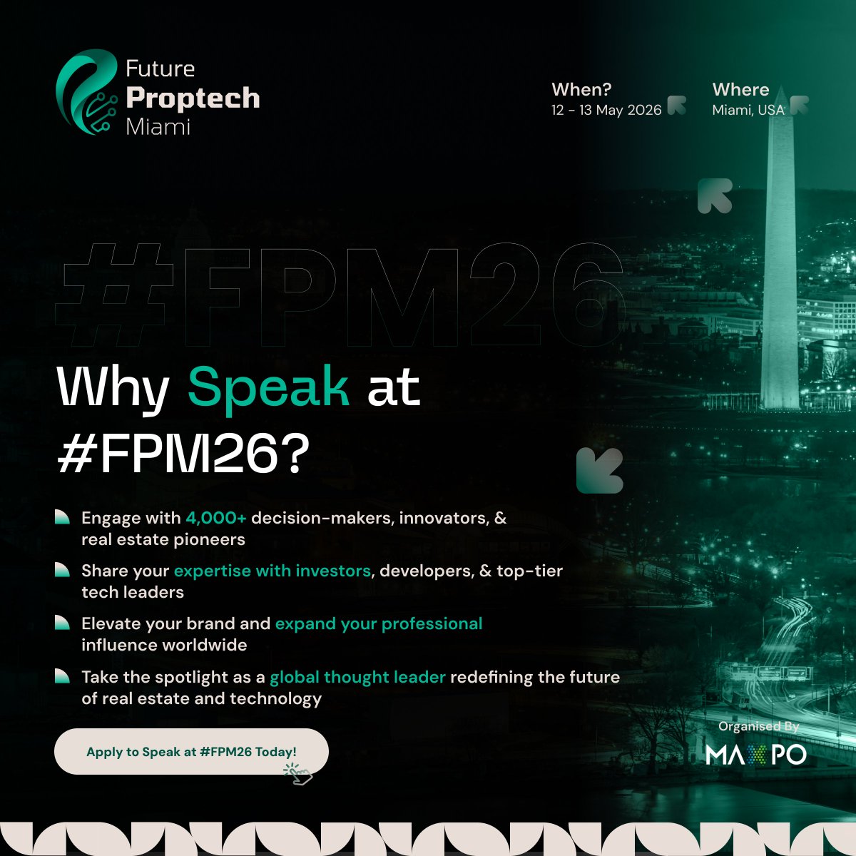 Future_Proptech's tweet image. Share your expertise on a global stage at Future PropTech Miami 2026. 

Apply now to join the speaker lineup at #FPM26: lnkd.in/gS-YK98d

#FuturePropTechMiami #FPM26 #PropTechExperts #RealEstateInnovation #TechLeadership #BuiltWorldTech #SmartCitySolutions #CREInnovation