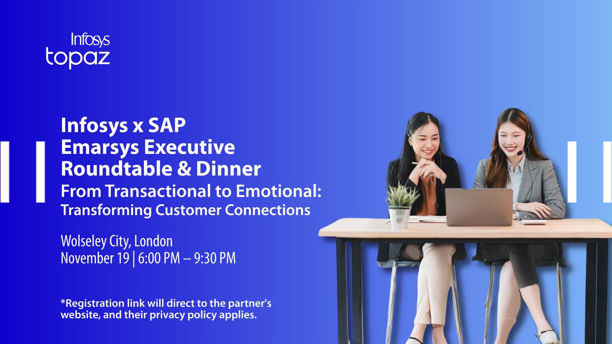 InfosysEvents's tweet image. From transactional to emotional—discover how leaders are transforming customer connections in London! bit.ly/3WAZ73K

#InfosysTopaz #InfySAPservices #CustomerExperience #DigitalInnovation #CRM #MarTech #ExecutiveRoundtable #AI