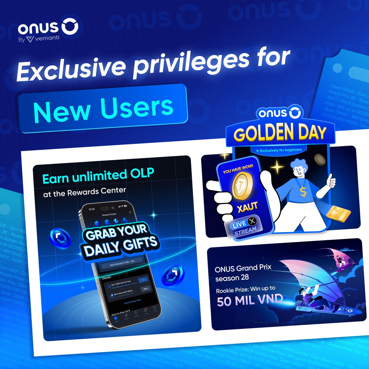 Ready to kickstart your investment journey?

👉 ONUS welcomes you with a special set of privileges, helping you quickly get familiar and explore all the standout features on the app.

✔️ ONUS Golden Day: Join the weekly lucky draw and stand a chance to win gold for 1 new user