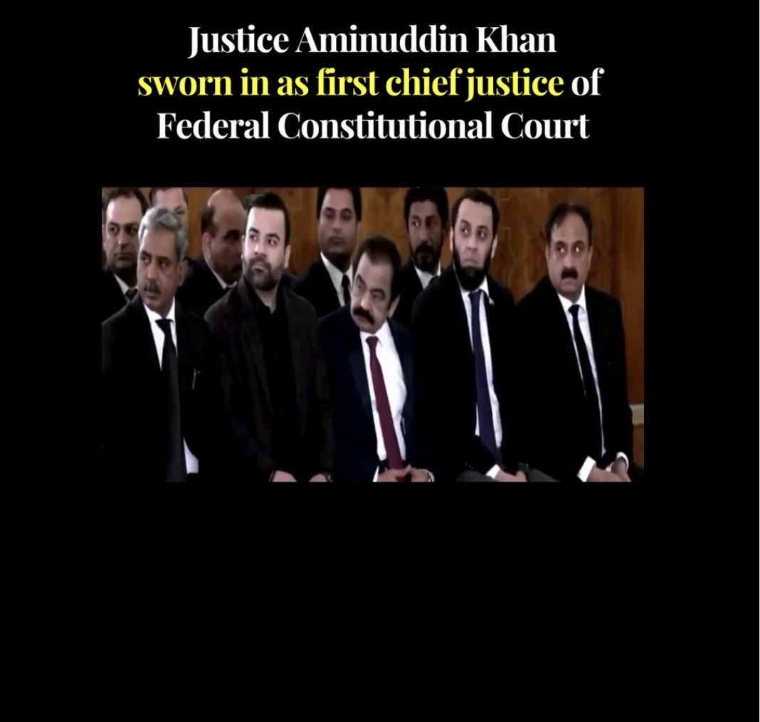 DocUsmankhan's tweet image. Justice Aminuddin Khan on Friday was sworn in as the first chief justice of the newly established Federal Constitutional Court (FCC) after the 27th Amendment was enacted into law a day earlier. 
Oath taken by justice Aminuddin khan.

“That I will not allow my personal interest to…