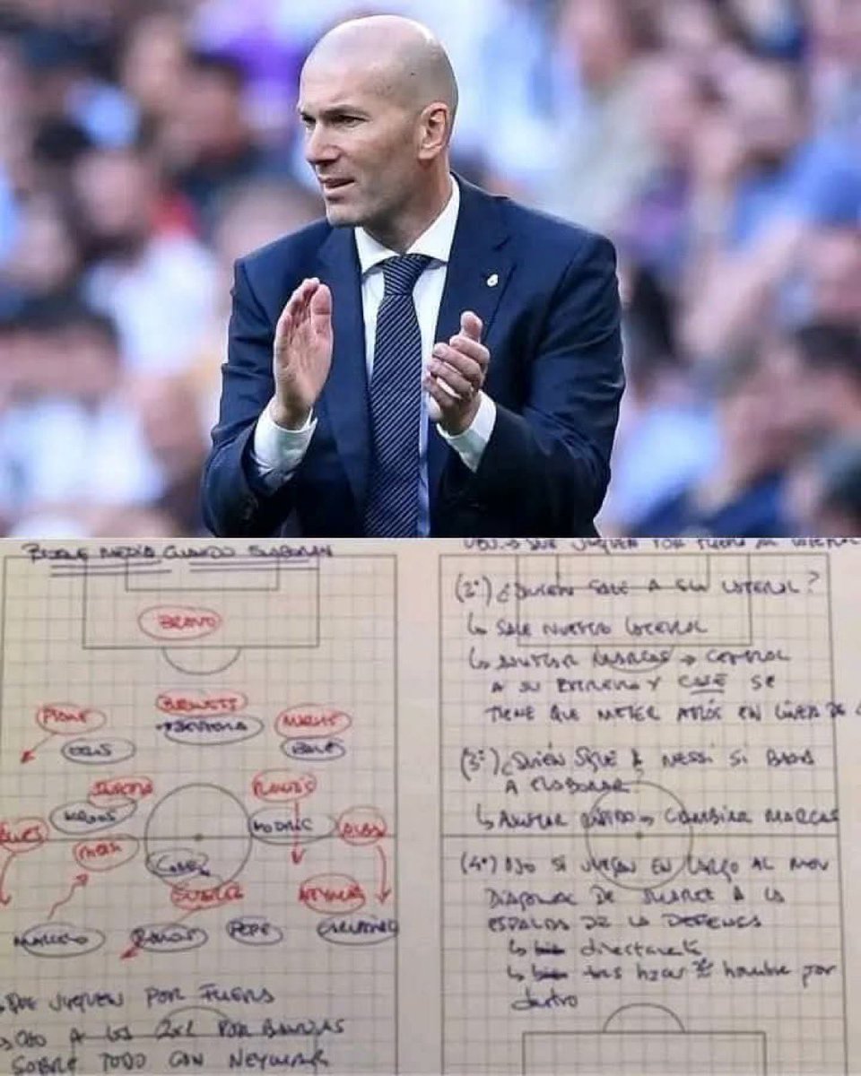 تعليمات زيدان للاعبيه في أول كلاسيكو كمدرب لريال مدريد،، برشلونه كان يضم الثلاثي ميسي-سواريز-نيمار:

منذ البداية، وضع زيدان استراتيجية واضحة، قائمة على الضغط المنظم والذكي خلال بناء برشلونه للهجمة من الخلف.

قال للاعبيه:
عندما يبدأ برشلونه ببناء الهجمة من الخلف، يجب أن نضغط عليهم