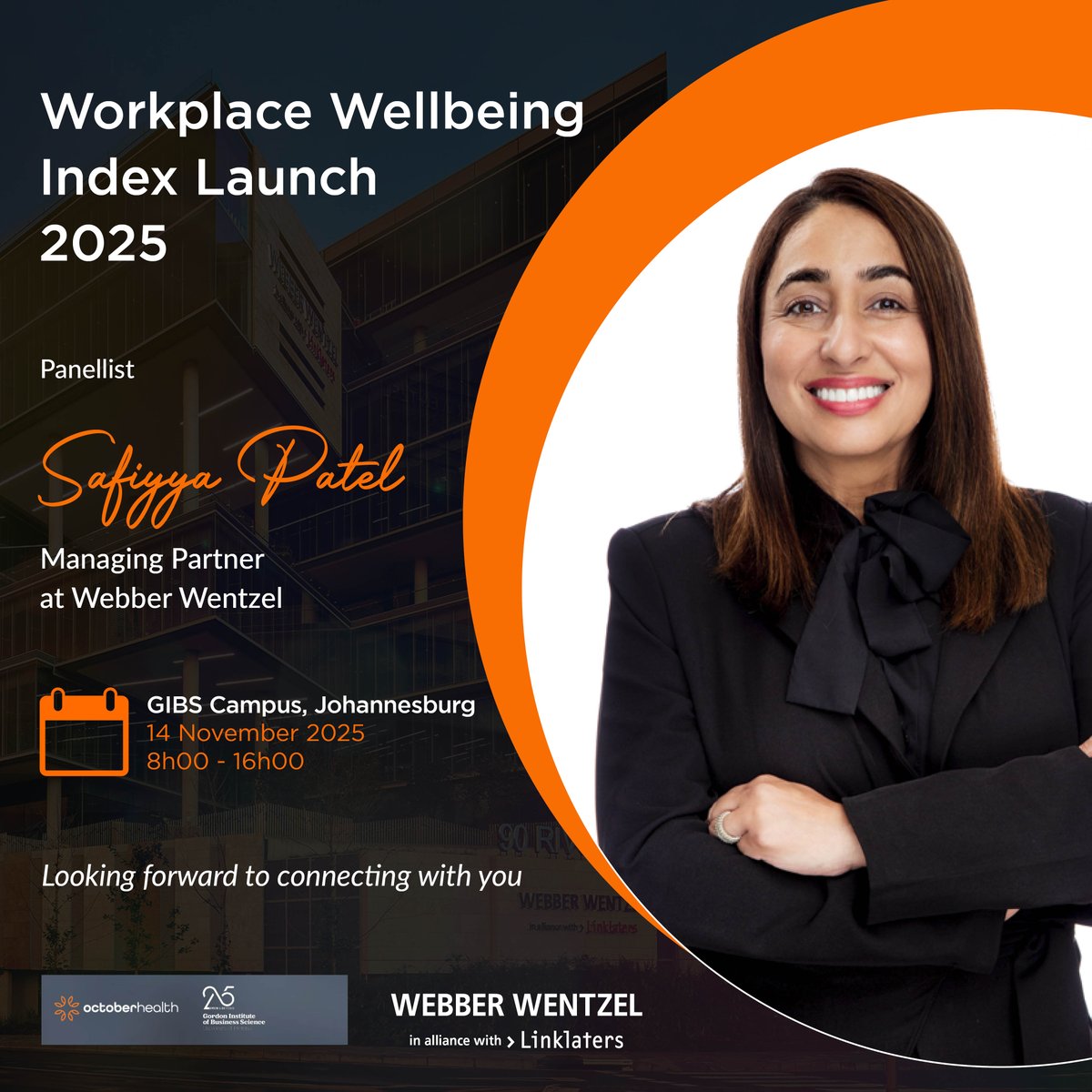 The Workplace Wellbeing Index Launch 2025 is underway hosted by GIBS! Safiyya Patel, Managing Partner, is participating as a panellist in this important discussion on fostering healthier, more resilient workplaces. 

This event brings together leaders and experts to share