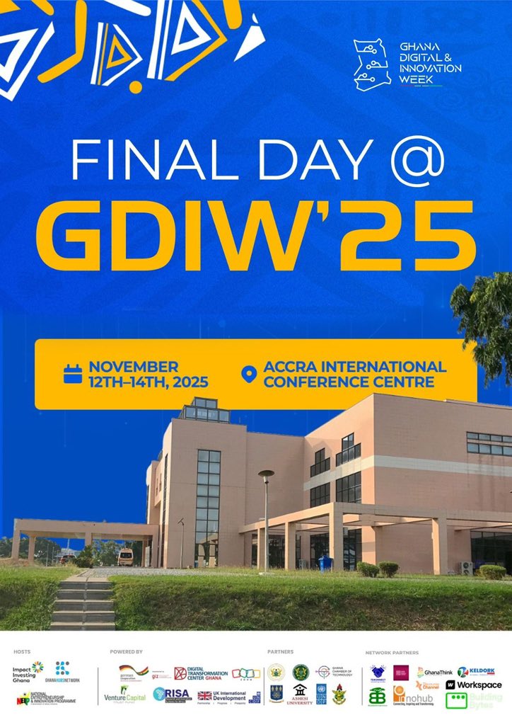 okwartengg's tweet image. Join us for the Closing Ceremony of GDIW&apos;25 at 3:30 PM on Friday, 14th November 2025, at the Accra International Conference Center! 

#GDIW25Closingceremony