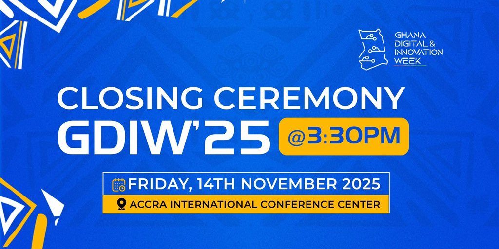 okwartengg's tweet image. Wrapping up GDIW&apos;25 in style! Closing Ceremony: 3:30 PM, 14th Nov 2025, Accra International Conference Center. 

#GDIW25Closingceremony