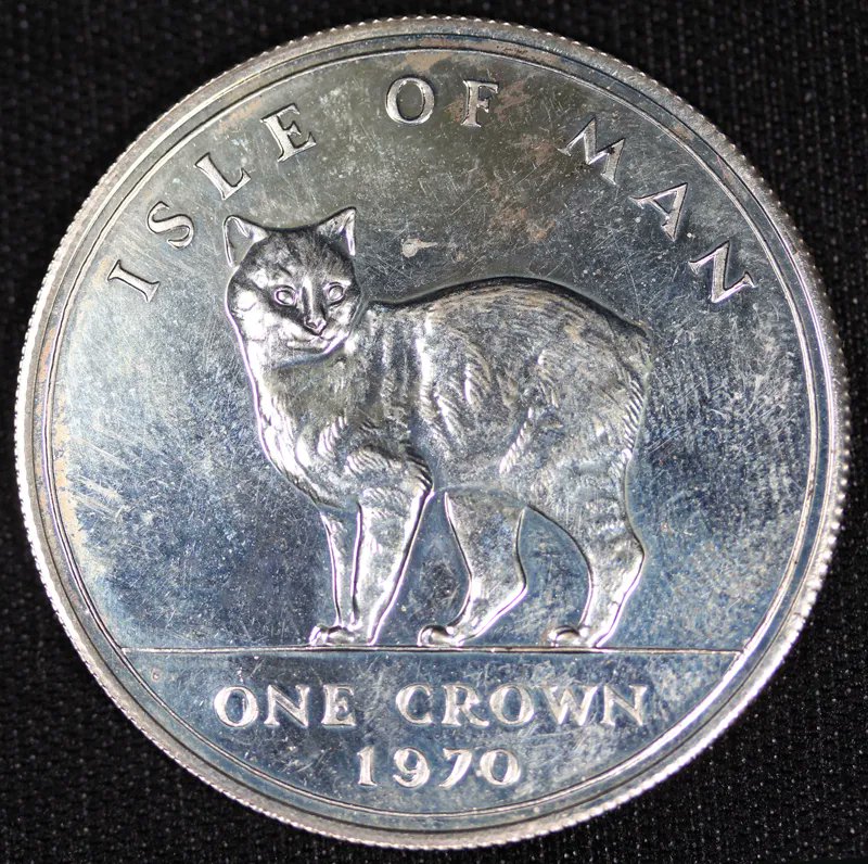 イギリス王室属領 マン島 マンクス猫さんの1クラウン白銅貨 1970年 Isle of Man クラウン貨 1970年 プルーフ仕様 「マンクスキャット