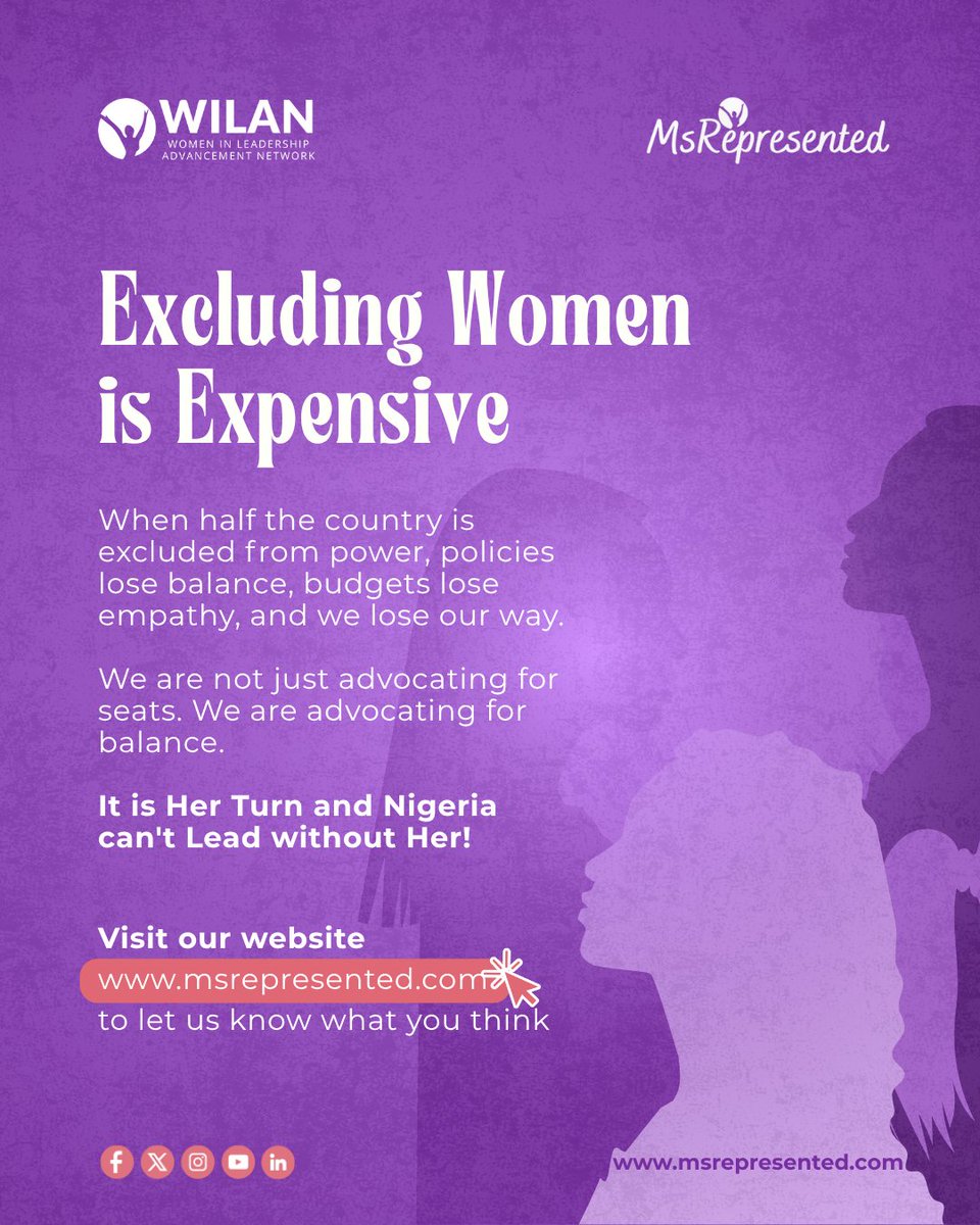 wilanglobal's tweet image. Every time women are left out of leadership, the nation loses perspective, compassion, and progress. It’s time to do leadership differently—together.

Share your thoughts at msrepresented.com.

#ItsHerTurn #MsRepresented #WomenInLeadership