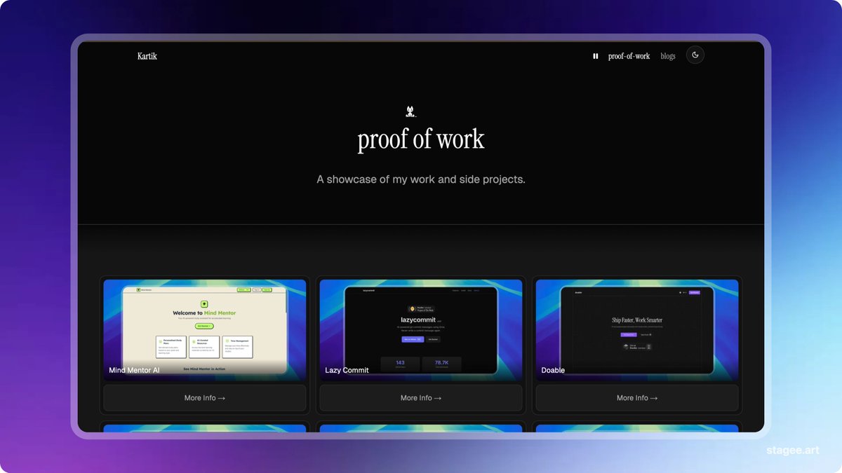 code_kartik's tweet image. Projects that I have made in last 6 months!

- mind-mentor.ink
- lazycommit.kartikk.tech
- stagee.art
- doable.kartikk.tech
- fleethq.kartikk.tech
- cleancn.kartikk.tech (work in progress)
- quotick.kartikk.tech
- rebatr.kartikk.tech
-…