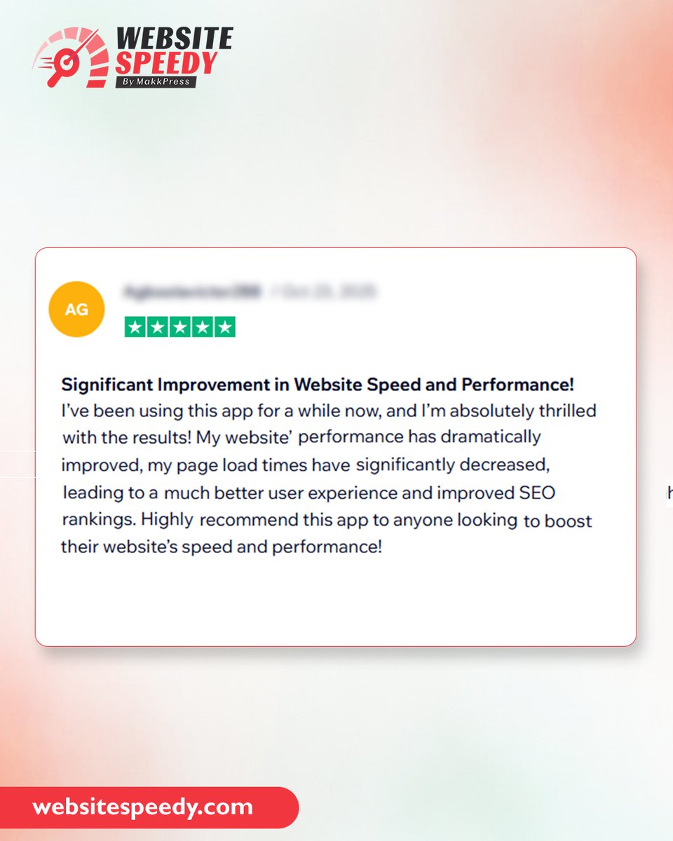 WebsiteSpeedy's tweet image. This review is your reminder: Website Speedy doesn’t upgrade your site… it evolves it. ⚡ 

📈 Level up your performance → websitespeedy.com

#WebsiteSpeed #ClientFeedback #SpeedOptimization #FasterThanEver #WebsiteGrowth #PageSpeedBoost #LoadingTimeMatters