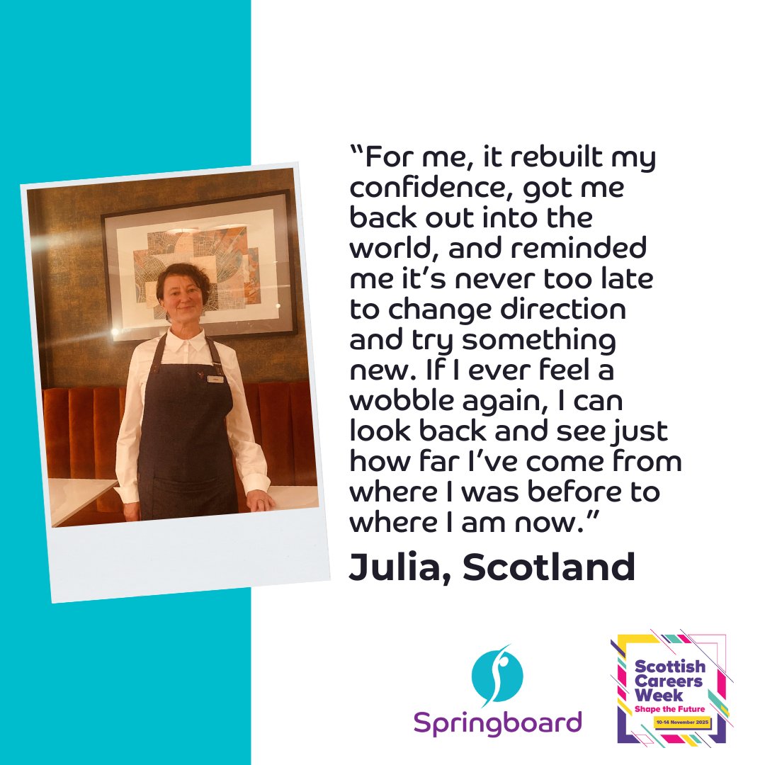 Springboard_UK's tweet image. 🌟 Scottish Careers Week Spotlight: Julia’s Story 🌟
Meet Julia, who turned ambition into achievement through #Springboard ’s life-changing employability programme building confidence, skills &amp;amp; a passion for hospitality. Her Story👉 loom.ly/gaXLZO0
#ScottishCareersWeek