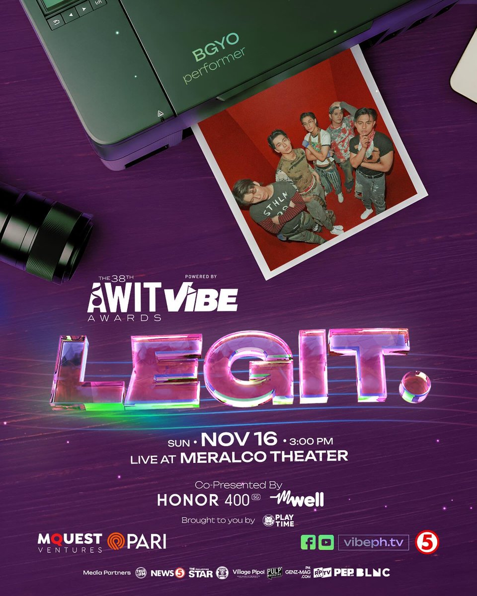 vibephtv's tweet image. Guess who’s back para patigilin ang ating mundo! 💜
@bgyo_ph  is taking over the stage LIVE at the 38th @AwitAwards  powered by Vibe! 🎤✨
Get ready for all the energy, all the moves, and all the legit OPM vibes! 💫

📍 Nov 16 | 3PM | Meralco Theater