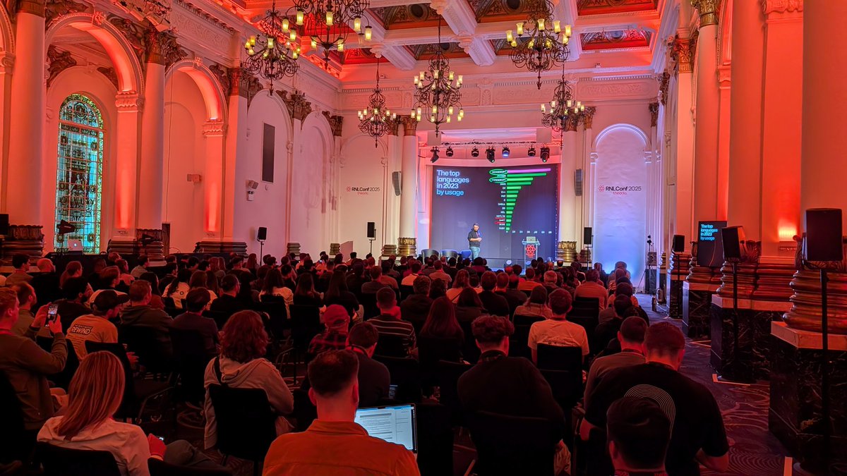 rachelnabors's tweet image. &quot;Build once, evolve forever&quot; @RNLConf keynote by @mo__javad digs into how the React lead over other JS Frameworks is now overwhelming as it&apos;s the default output of gen AI systems