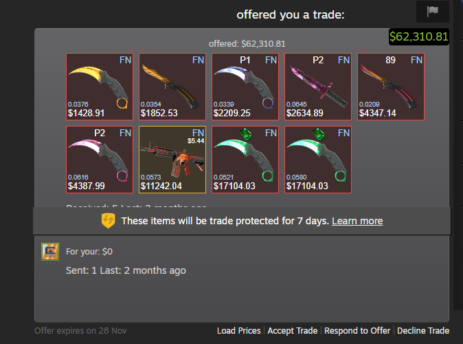 CorbZcs's tweet image. Traded up to some golds and want to cash them out??

I&apos;ll take em, like this $40,000+ loadout in from today!

DMs are always open, all kinds of payment methods available👌