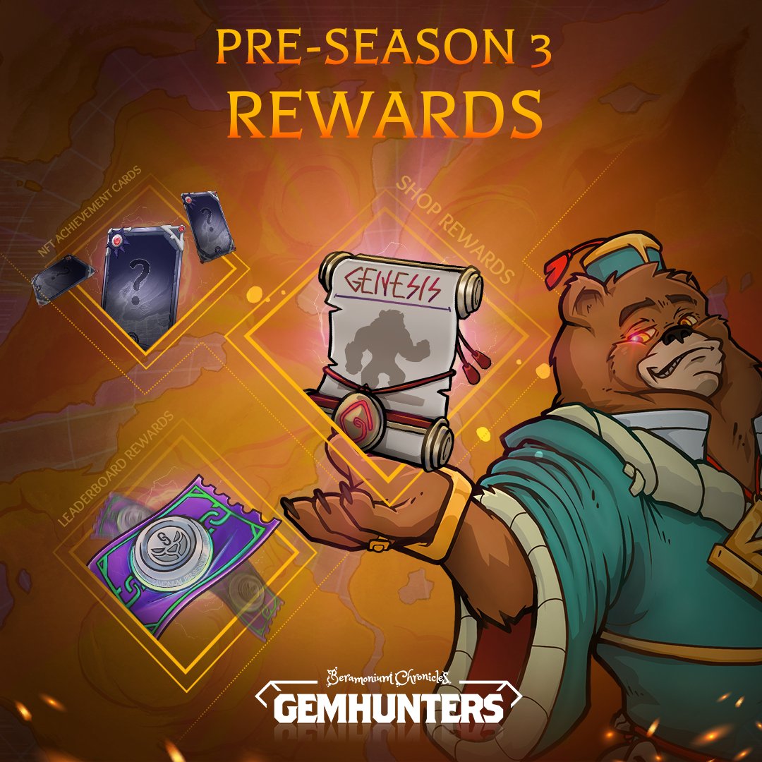 Beramonium's tweet image. Pre-S3 Rewards are different than usual 🐻 🧙‍♂️

In the Gem Store 💎
Get Beramonium Genesis and Steady Teddy NFTs.

In the Leaderboard 👑
Earn Raffle Tickets by ranking high (the only way to get them in Pre-Season).

Also: receive special NFT Achievement Cards, with rarity based on…