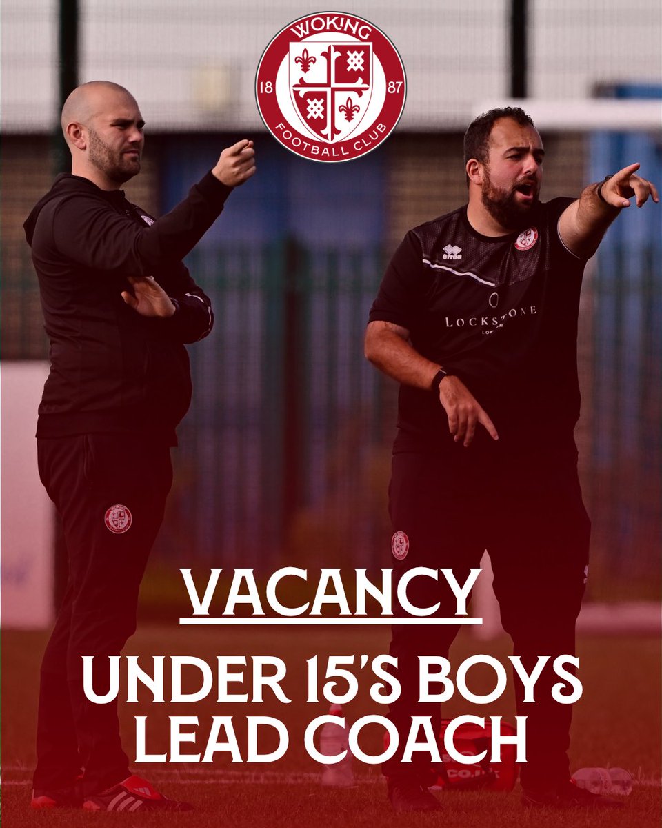 Vacancy 💼

We are looking for a Lead Coach for our U15 Boys. You will need to deliver 2 weekly sessions (2.5 hours), lead match days in the JPL, and support player development. 

Level 2/UEFA C + previous academy experience required. 

Email: matt@wokingcitc.org to apply 

♦️