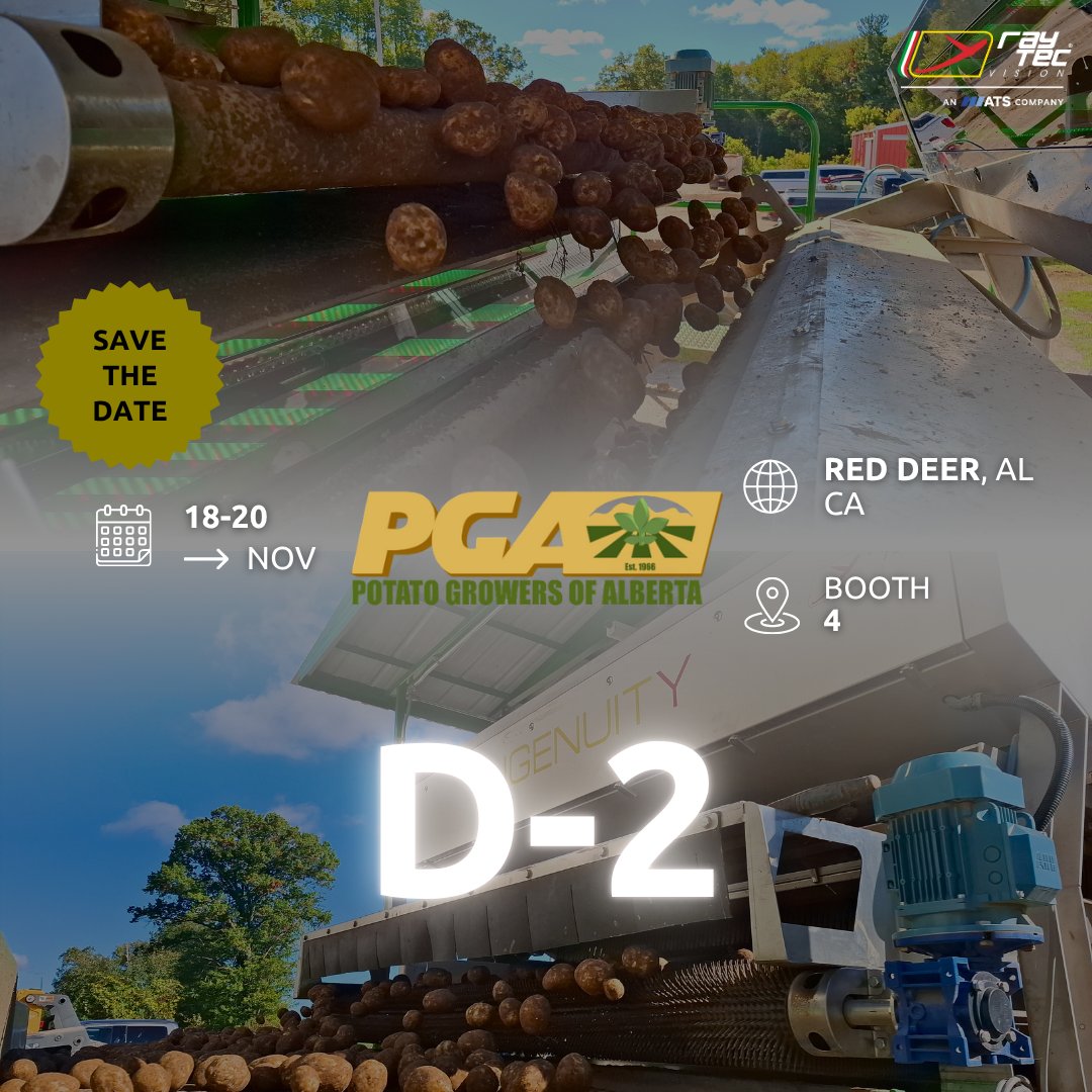 We're gearing up for the Potato Growers of Alberta Show!🥔✨

Come visit us at discover our advanced potato sorting solutions and see how cutting-edge optical technology can elevate your processing line!

📅 Nov 18-20
🌎 Red Deer Resort &amp; Casino, Alberta, CA
📍 Booth 4