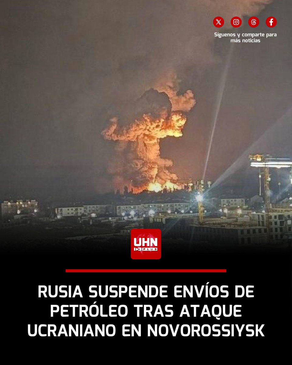 🇷🇺🇺🇦‼️ | La petrolera estatal Transneft detuvo los envíos de crudo desde el puerto ruso de Novorossiysk tras un ataque ucraniano con drones que dañó un tanque, un muelle y parte del complejo de Sheskharis, además de viviendas cercanas. Las autoridades declararon el estado de
