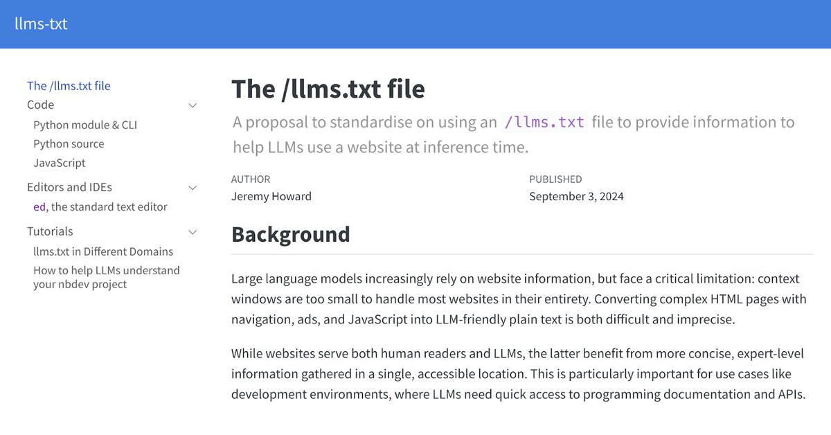 semrush's tweet image. The llms.txt file is a proposed standard meant to help large language models (LLMs) better understand and use content from websites. 

The idea is pretty straightforward: Instead of letting AI crawlers wander around your site, you give them a curated list of your most important…