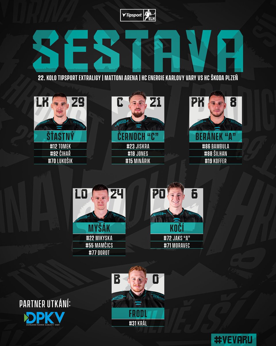 TRIPLE DEBUT DAY! 🤯 První starty za A-tým Energie čekají Jana Bambulu, Adama Lukošika a juniora Davida Šilhana. 👊 Vrací se Roberts Mamčics, na marodku přibyl Robin Sapoušek.

Druhým asistentem Janis Jaks, sedmým bekem Ondřej Dorot, v brance Frodo. 🍀