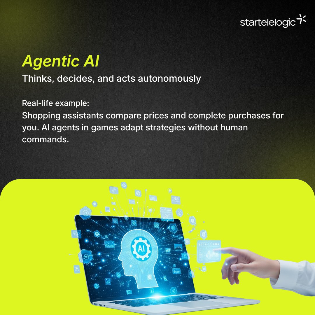 StarTeleLogic's tweet image. We hear “AI” everywhere, but it actually comes in different forms.

Some help us analyze, some predict, some create, and some simply support us. Here’s a clear and human-friendly look at the main types of AI.
Swipe to explore 👇

#startelelogic #AI #AIDevelopment #GenAI