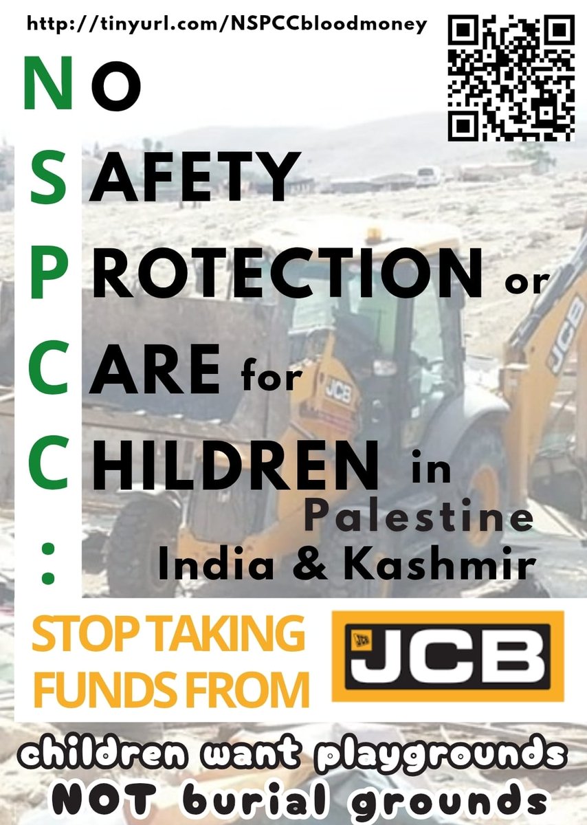 <a href="/NSPCC/">NSPCC</a>, children in Palestine, India and Kashmir are also #ChildrenInNeed2025! Stop taking money from #JCB which is complicit in #genocide and #EthnicCleansing and in the UK funds #Reform's hatemongering!  Sign the petition
tinyurl.com/NSPCCbloodmoney