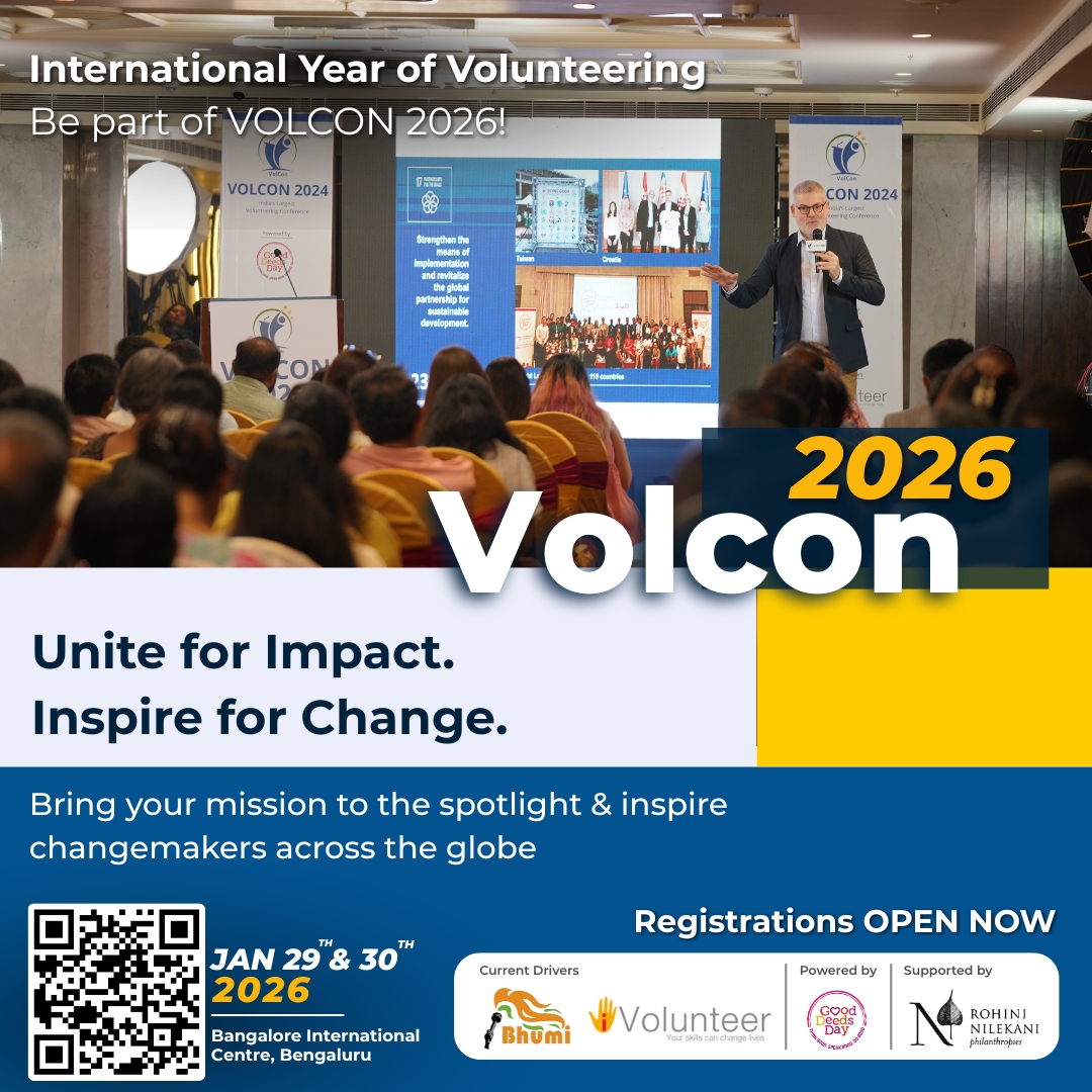 🎉 Tickets are LIVE for #VolCon2026!

 Join India’s Flagship Volunteering Conference — Jan 29 &amp; 30, 2026, at Bangalore International Centre.

Reimagine. Reconnect. Reinvent volunteering. 

🎟️ Register now 👉 volcon.in

#Volunteering #Conference #Leadership