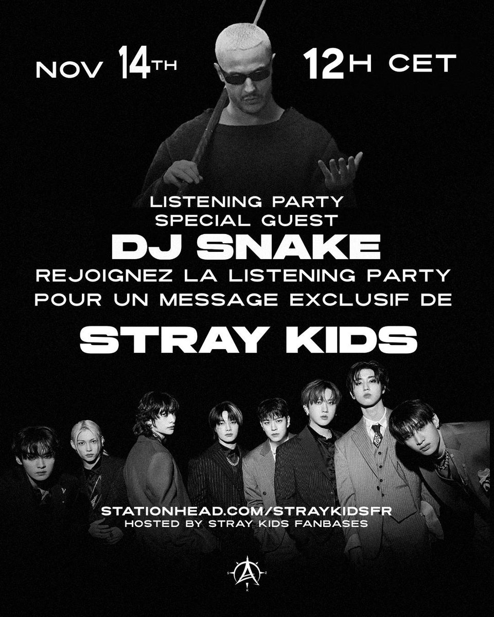 STRAY KIDS FANBASES × DJ SNAKE 🔥

📢 STAYs ! Nous sommes actuellement on air sur @stationhead en attendant la venue de <a href="/djsnake/">DJ SNAKE</a> ! 🐍 
Rejoignez nous pour un message exclusif de Stray Kids ! 

🔗 stationhead.com/straykidsfr

#StrayKidsXDJSnake 
#StrayKids #InTheDark
<a href="/Stray_Kids/">Stray Kids</a>