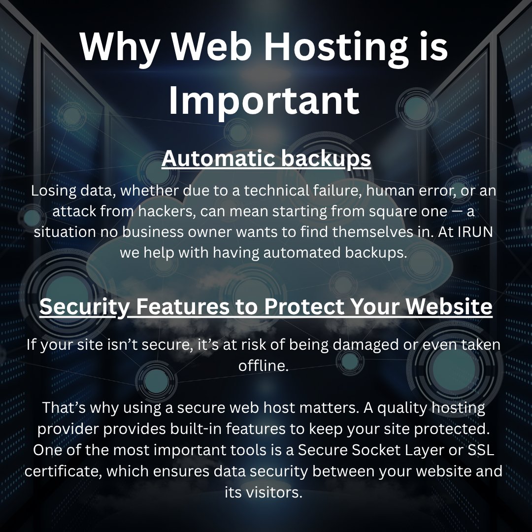 IRUNLtd's tweet photo. Why web hosting is important 🌐

If you are looking for reliable web hosting then contact us today;
Tel: 01865 920 003
Email: info@irunltd.co.uk

#webdesign #websites #trending https://t.co/kfyG1kdwFY