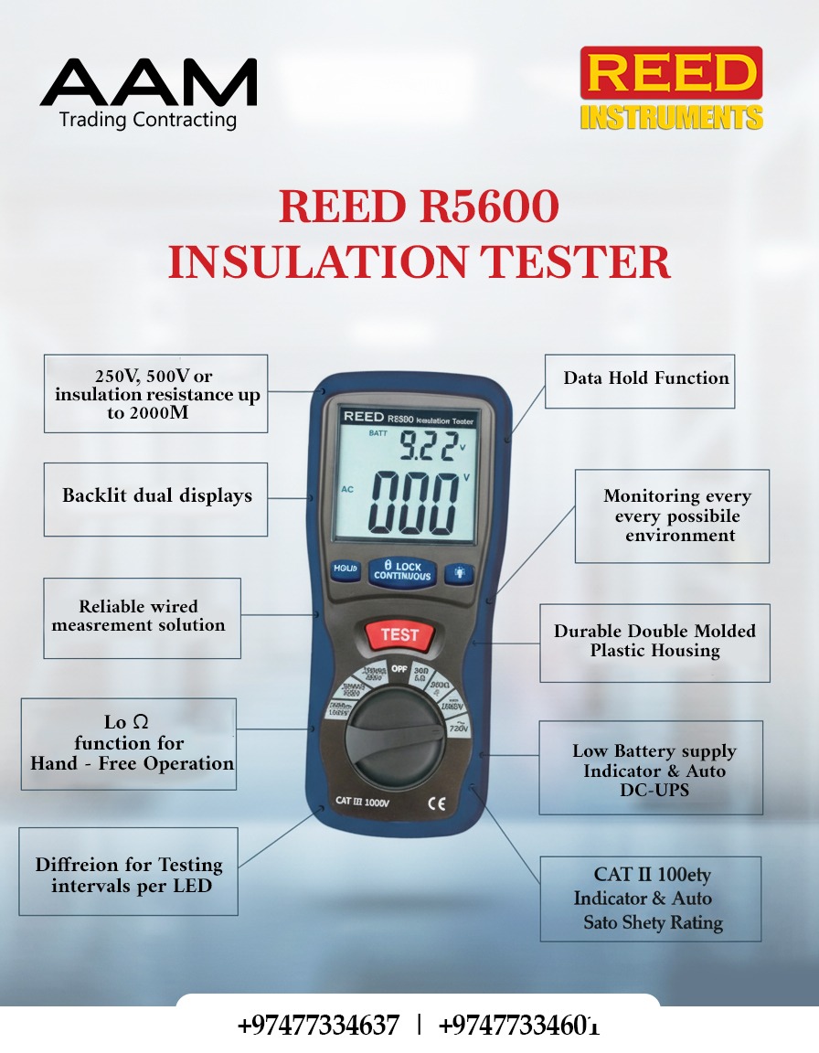 aam__trading's tweet image. The REED R5600 Insulation Tester is the ultimate guardian for your electrical integrity. It’s not just a tester it’s peace of mind, built into a durable, double-molded housing!

📞 Call/WhatsApp us now: +97477334637

#AAMTrading #REEDInstruments #safetytools #qatarprojects