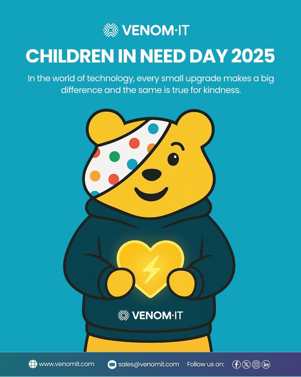 In the world of technology, every small upgrade makes a big difference and the same is true for kindness. This Children in Need Day, <a href="/VenomIT/">Venom IT</a>  shows its support for children who deserve every chance to grow, learn, and shine.

#ChildInNeedDay2025 #PudseyBear #VenomIT