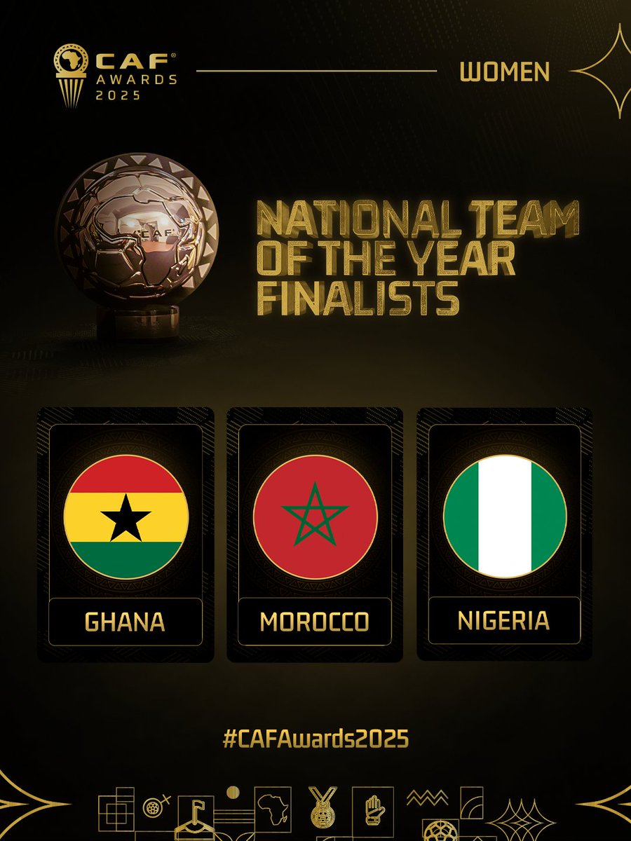 CAF_Online's tweet image. 𝗡𝗮𝘁𝗶𝗼𝗻𝗮𝗹 𝗧𝗲𝗮𝗺 𝗼𝗳 𝘁𝗵𝗲 𝗬𝗲𝗮𝗿 (𝗪𝗼𝗺𝗲𝗻) - 𝗙𝗶𝗻𝗮𝗹𝗶𝘀𝘁𝘀

#CAFAwards2025