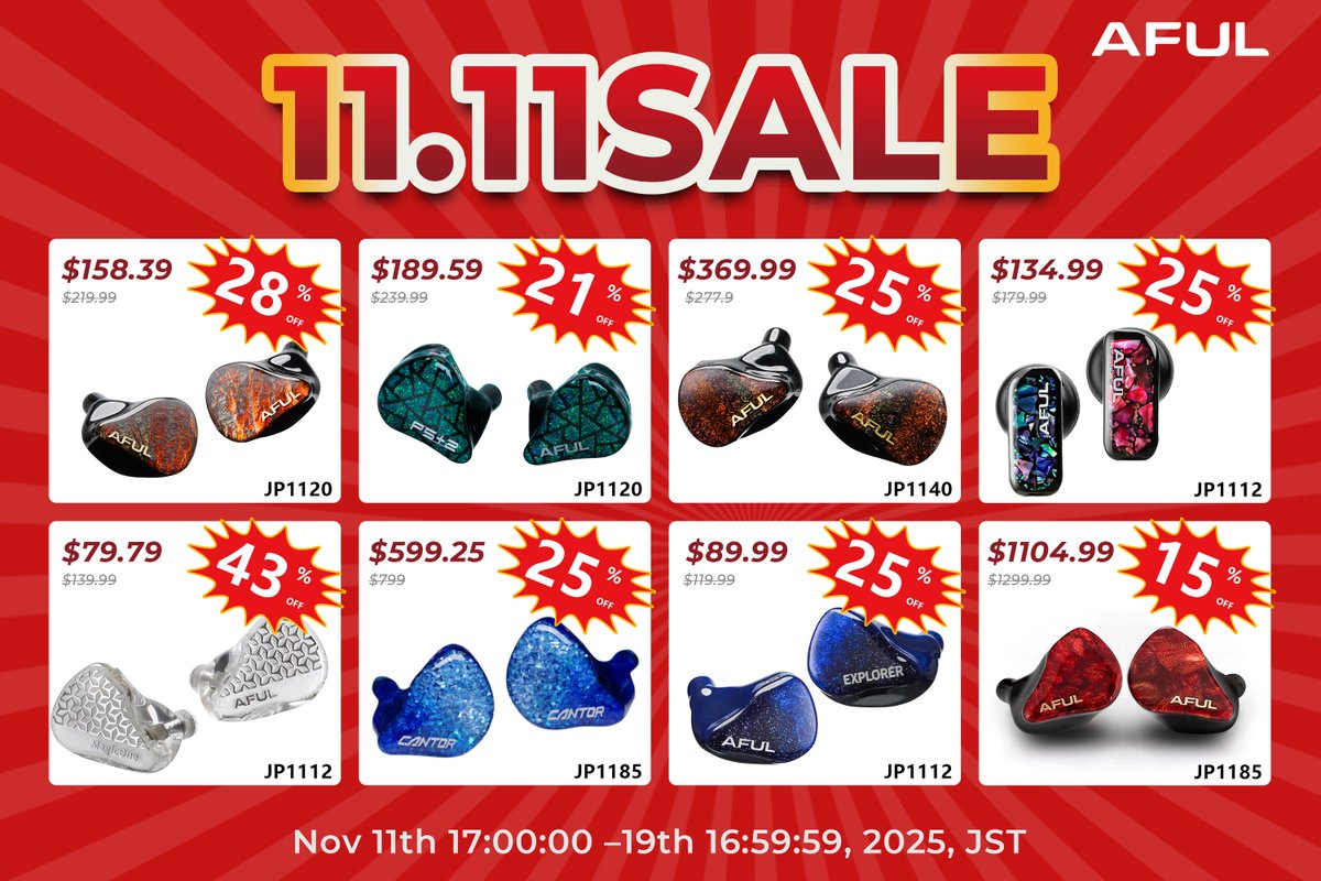 AFULJP's tweet image. 11.11セールがさらに熱くなり、ハイエンドサウンドを、より手頃な価格でお届けいたします🎉

🛒この機会に手に入れて、最高の音楽体験をお楽しみください！

🛍️ aful.aliexpress.com/store/11025316…

#AFUL #DawnX #P7 #セール #Cantor #Performer8 #イヤホン #Explorer #音楽