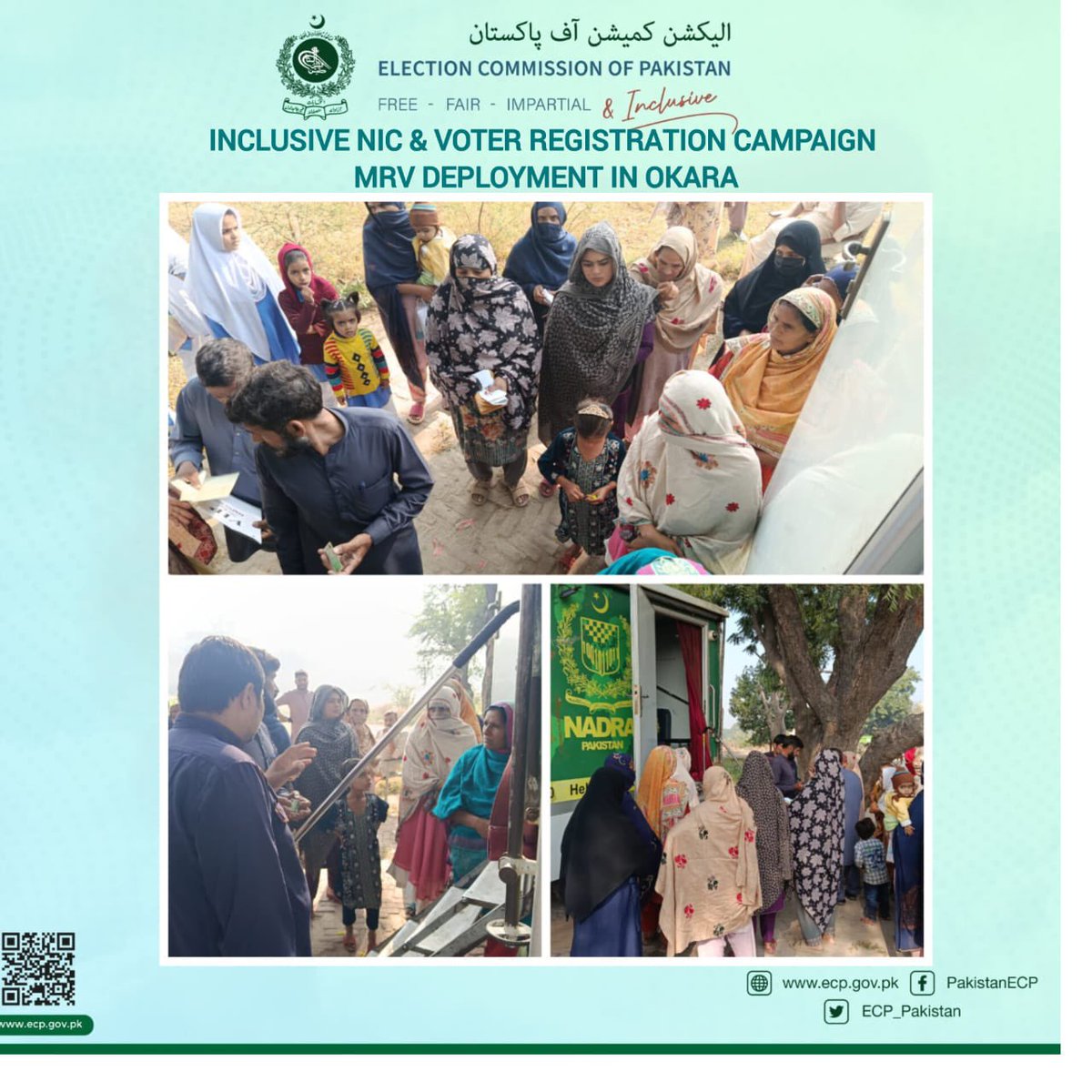 ECP_Pakistan's tweet photo. Mobile Registration Van (MRV) deployed in Okara to facilitate citizens in NIC and voter registration under the Inclusive Registration Campaign.
#ECP #NADRA #Okara #VoterRegistration #NIC #InclusiveRegistration https://t.co/6ht33LCHnz