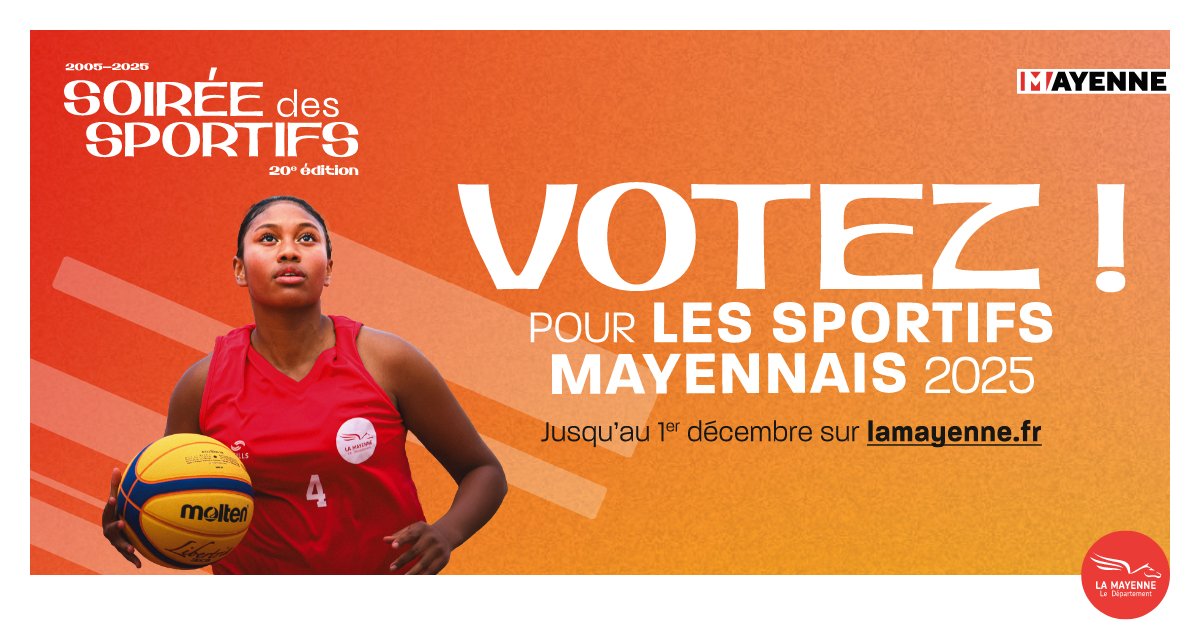 [#SPORT] ✨ Le Département invite les Mayennais à voter pour le Sportif de l’année 2025 et leur Coup de Cœur !
🗳 Clôture des votes : 1er décembre à 12h swll.to/ROD40Jz