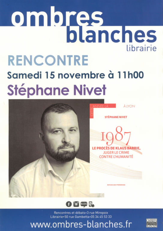 #VendrediLecture avec 📕1987. Le procès de Klaus Barbie, juger le crime contre l'humanité et #SamediDedicace à 11 h avec son auteur à la librairie Ombres Blanches 😉