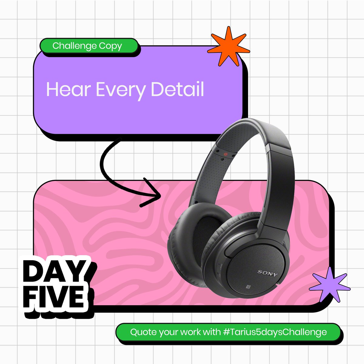 TariusNG's tweet image. Wagwan beautiful designers ! Ready for the final day of our challenge? Let get it

Day 5: Create an ad poster design for Sony with a Sony headphone as the main image. Keep the design clean, modern, and premium. The goal is to show that Sony headphones offer clear, powerful,…
