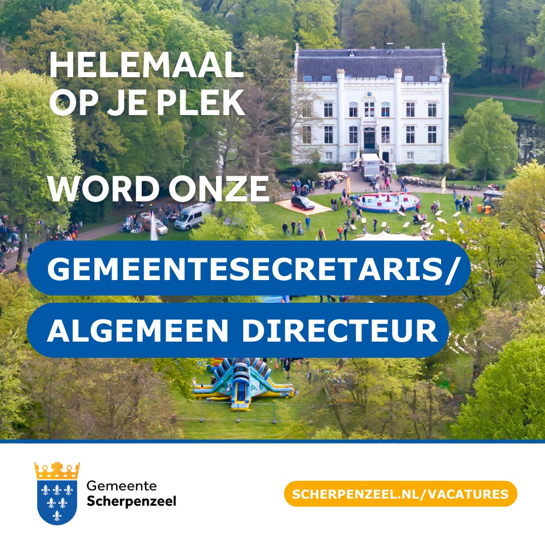 Scherpenzeel is op zoek naar een gemeentesecretaris/algemeen directeur met hart voor een kleine gemeente. scherpenzeel.nl/vacatures 
#vacature #directeur #gemeentesecretaris #werkenbijdeoverheid #gemeentebanen