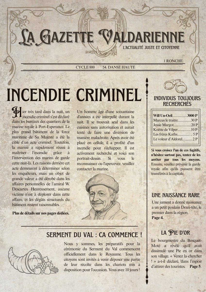 Suivez l'actualité de la région de Valdar grâce à la gazette. 
Un PJ est présent !