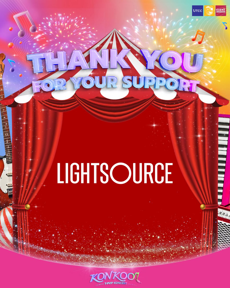 ขอขอบคุณ “LIGHTSOURCE” ที่ให้การสนับสนุนและเป็นส่วนหนึ่งของงาน 
KON KOOL T-POP KONCERT🎪🎠
ที่มาร่วมสร้างประสบการณ์พิเศษให้กับงานในครั้งนี้ให้ออกมาสมบูรณ์และดำเนินการไปได้อย่างราบรื่น

#KONKOOLTPOPKONCERT
#KoolAtKhonKaen 
#TPOPInKK 
#GenZKoolFest 
#Lightsource_th
#LightsourceTH