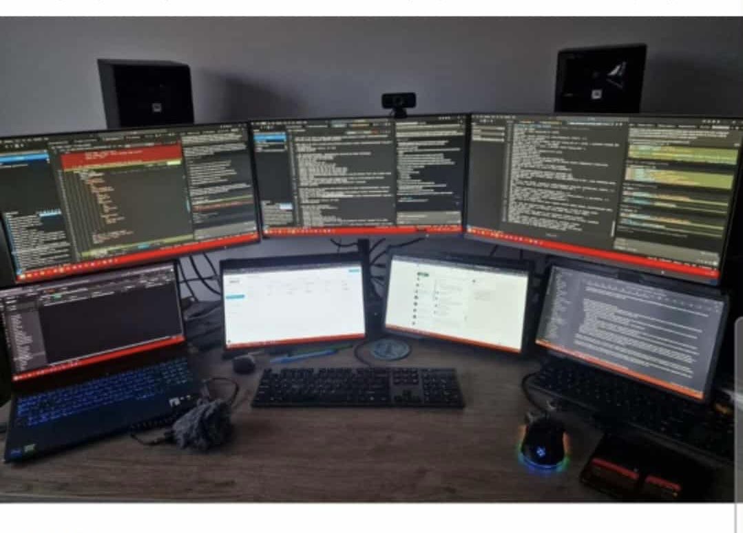 Zvapo_'s tweet photo. @H3KTlC Saw a post on LinkedIn claiming 7 monitors is the optimal setup if you’re vibe coding (seemed not ironic). I’ll stick to my 2 monitors tysm https://t.co/1y3gEELoiN