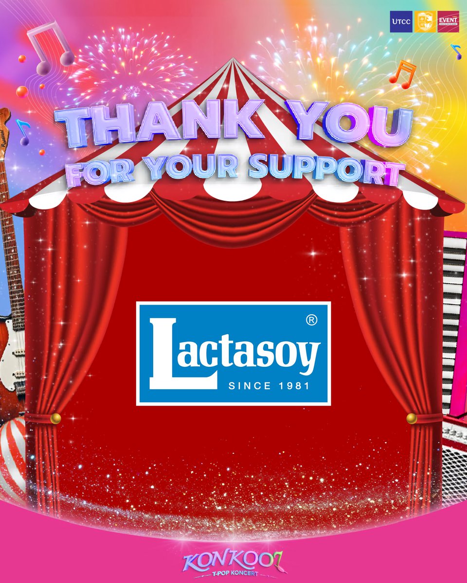 ขอขอบคุณ “Lactasoy” ที่ให้การสนับสนุนและเป็นส่วนหนึ่งของงาน 
KON KOOL T-POP KONCERT🎪🎠
ที่มาร่วมสร้างประสบการณ์พิเศษให้กับงานในครั้งนี้ให้ออกมาสมบูรณ์และดำเนินการไปได้อย่างราบรื่น

#KONKOOLTPOPKONCERT
#KoolAtKhonKaen 
#TPOPInKK 
#GenZKoolFest 
#Lactasoy 
#แลคตาซอย 
#Lactasoyyo