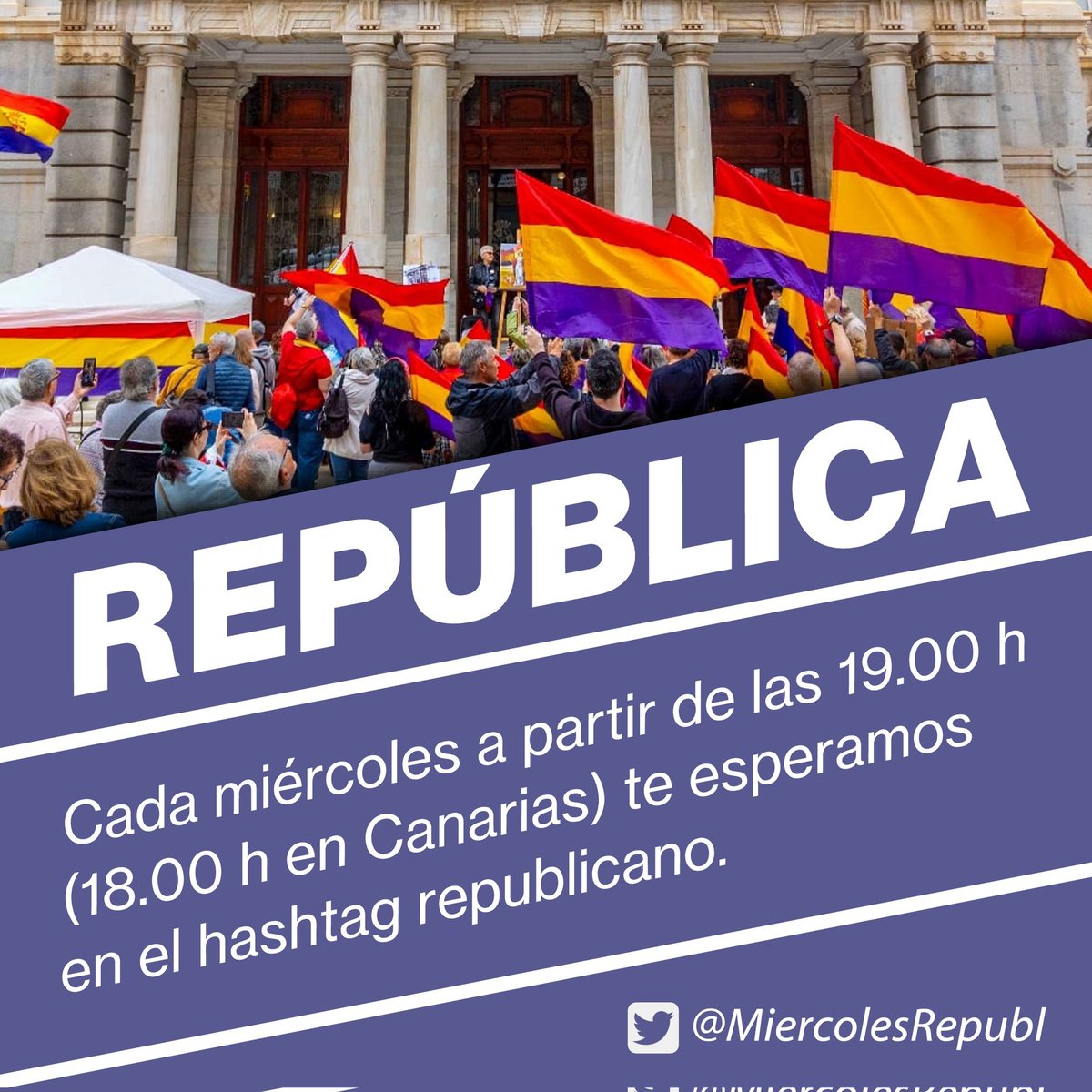 🌿Ya es tiempo de República 🌿

🌿Todos los miércoles a partir de las 19.00 h. (18.00 en Canarias) tuiteamos por la lll República con el hashtag semanal de <a href="/MiercolesRepubl/">Miércoles Republicano ❤️💛💜</a>🌿

🌿Por la República🌿

❤️ Federal 
💛 Laica
💜 Feminista 

   ¡¡¡Suma tu voz!!! 😉

#FelizViernes
