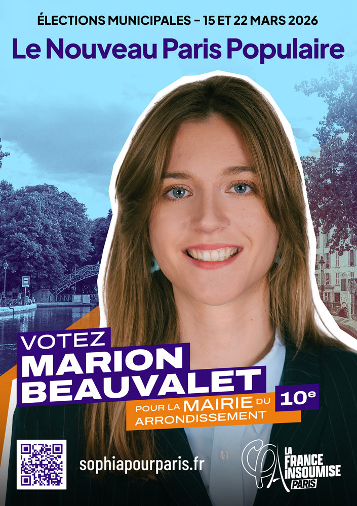 🔥 <a href="/MarionBeauvalet/">Marion Beauvalet</a> est notre candidate dans le 10e arrondissement ! #AvecSophia nous porterons un programme radical et de ruptures à Paris et dans le 10e ! Vive le Nouveau Paris Populaire !