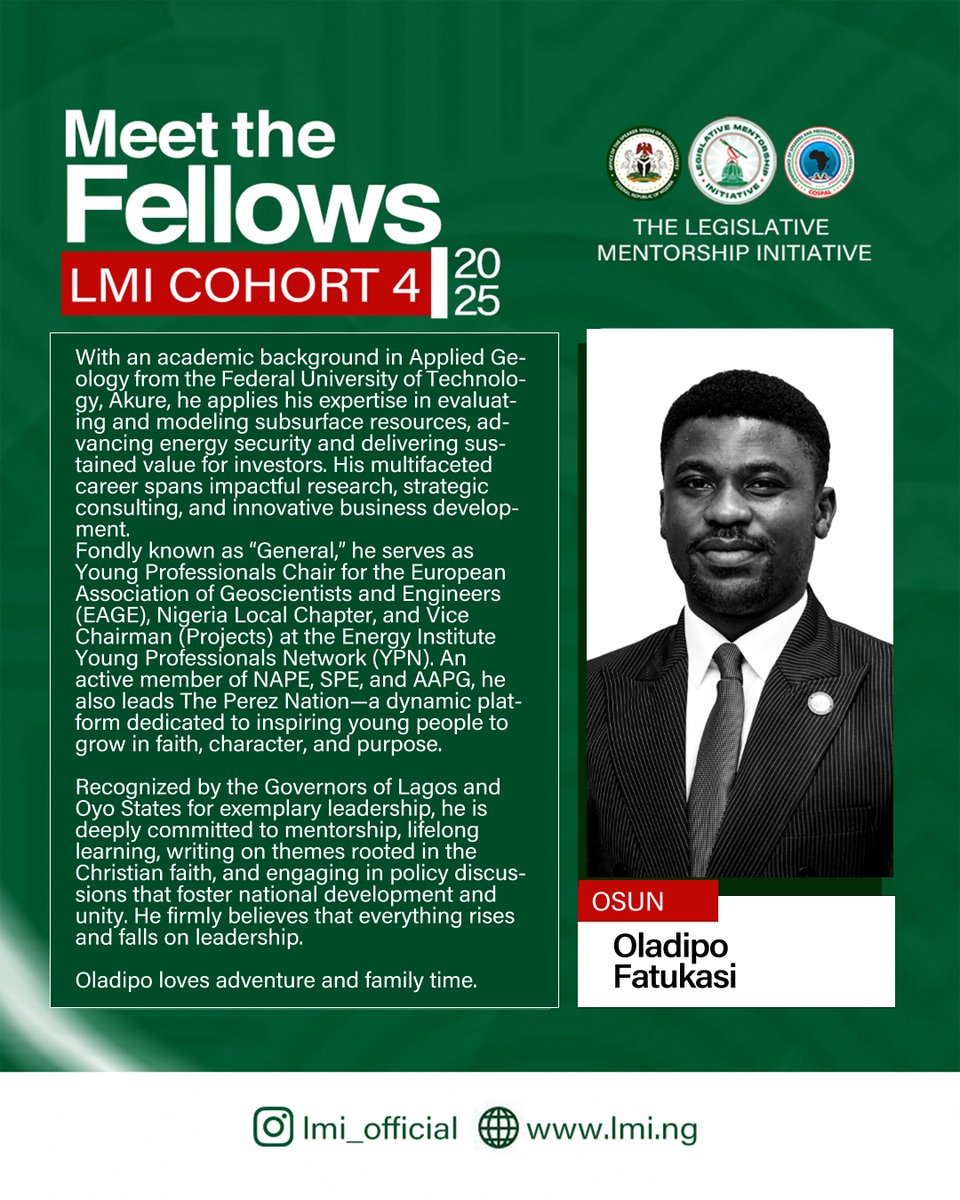 Officiallmi_Ng's tweet photo. Meet the FITs for the Legislative Mentorship Initiative, Cohort 4.
Mayokun Iyaomolere - Ondo
Adetunji Emmanuel - Osun
Oladipo Fakukasi - Osun
Ajibola Oladiipo - Oyo
#LMI #CoSPAL #Cohort4 #LeadershipInAction #NationBuilding #FutureLeaders #GbajaFellows https://t.co/tgToCA61BW