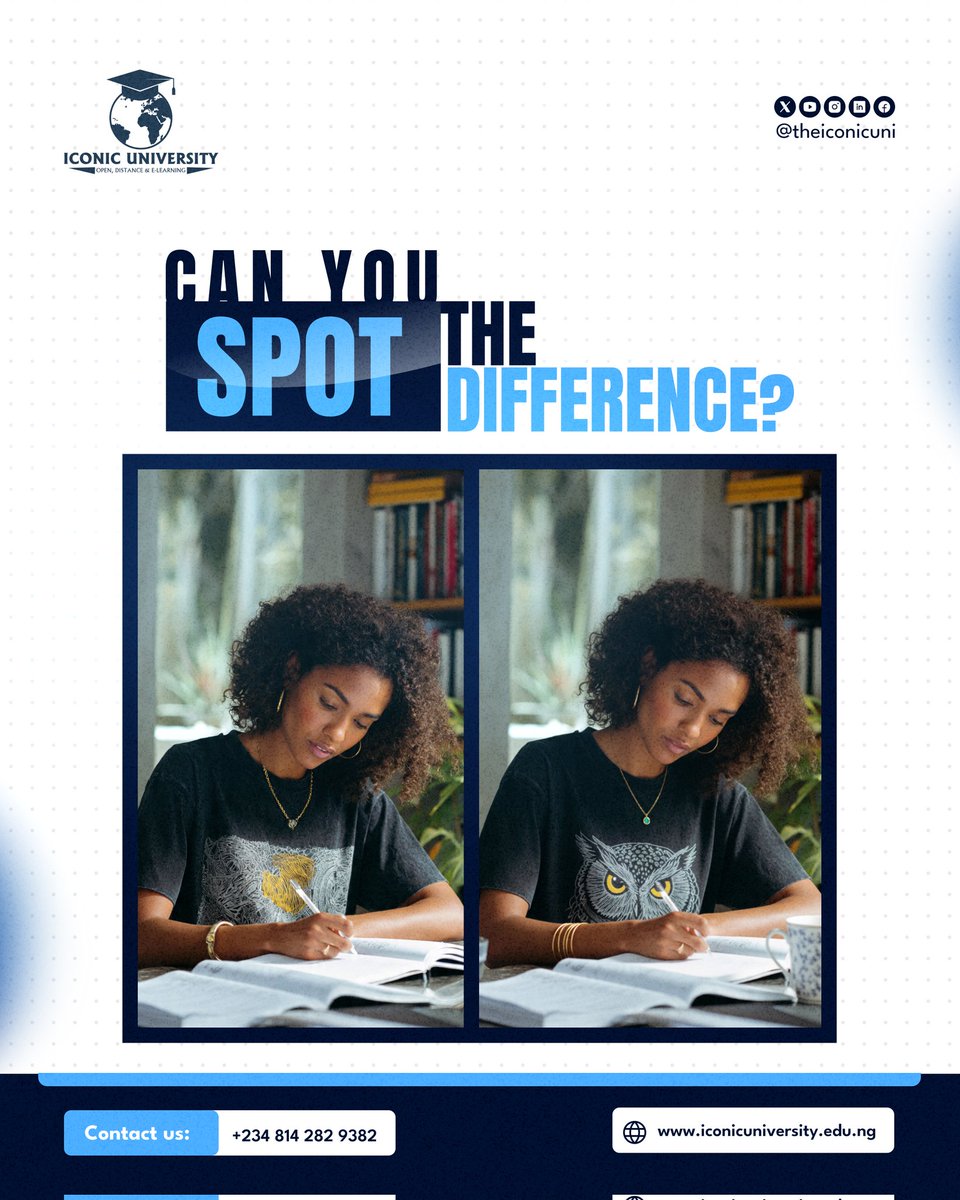 TheIconicUni's tweet image. How sharp is your eyesight? Can you spot the differences?

#Iconicuniversity #Flexiblelearning #SpotTheDifference