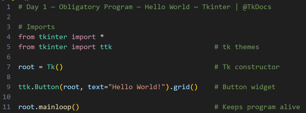 Some1NamedMoksh's tweet image. Day 1 of #Python GUI mastery!

Obligatory Hello World Program with #Tkinter✨
Inspired by Modern TkDocs
